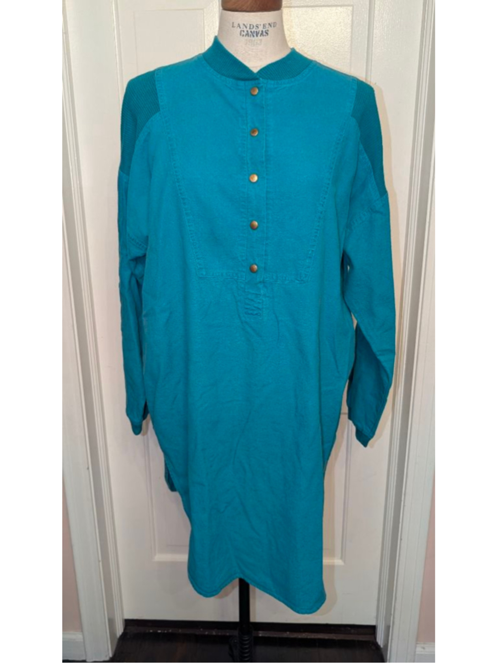 vintage 80's LA Seat Covers Teal Tunic Top L